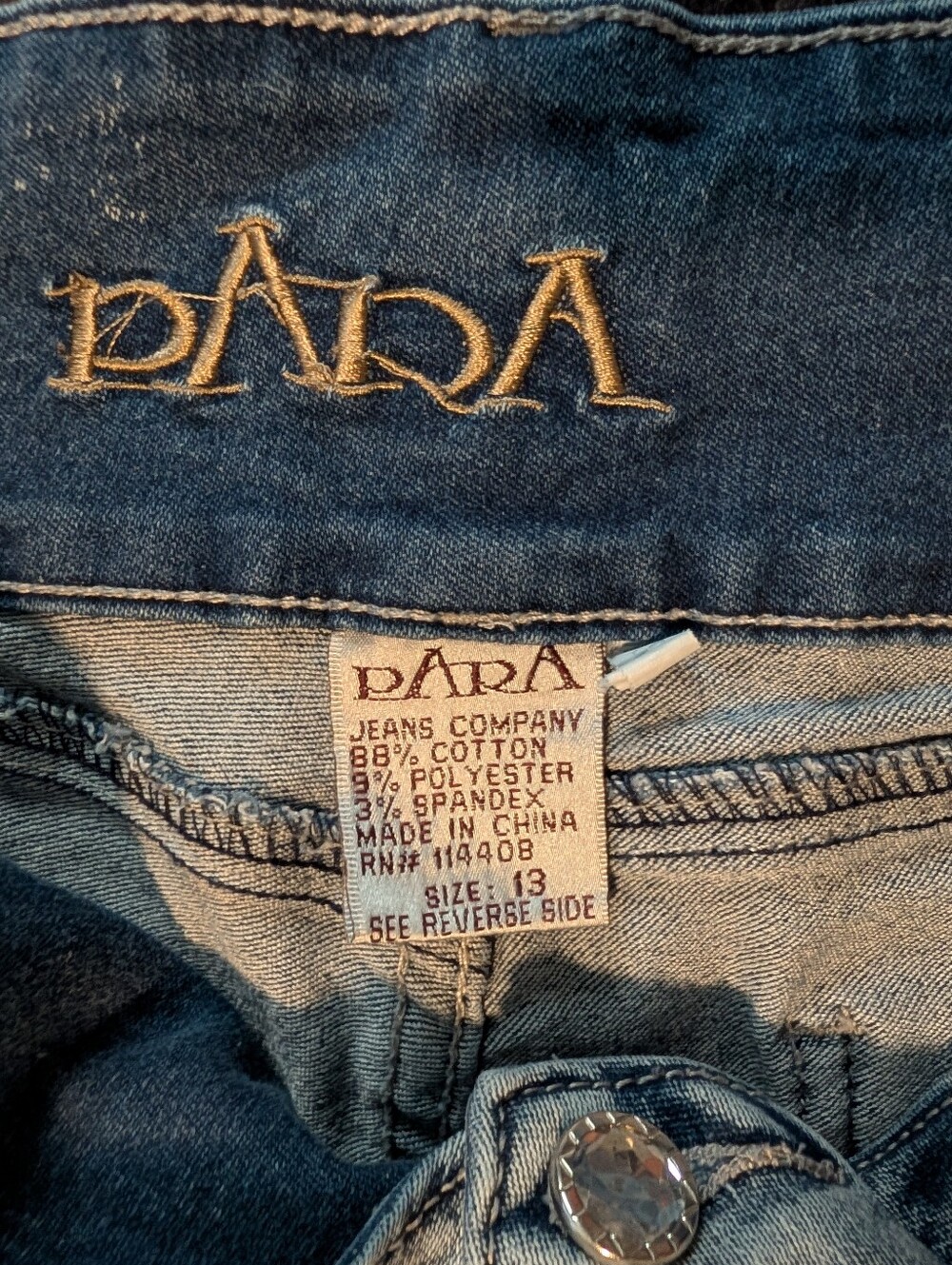 Vintage Y2K PARA Rhinestone Low Rise Bootcut Jeans Diamond Appliqué Size 13 - Picture 3 of 4